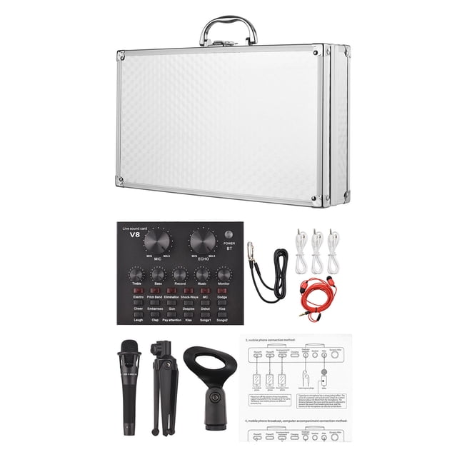 Juego de micrófono de tarjeta de sonido en vivo externo V8 Mini mezclador de sonido