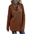 thumbnail image 1 of IROINID Women's Cowl Neck Pullover Sweater Solid Color Comfy Mid-Length Long Sleeve Split Knit Sweater, 1 of 9