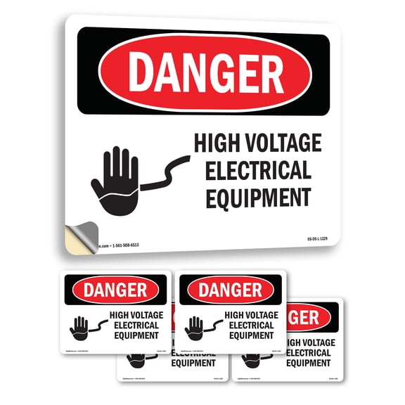 High Voltage Electrical Equipment OSHA Danger Vinyl Decal Label 7 Inch x 5 Inch - 5 Pack
