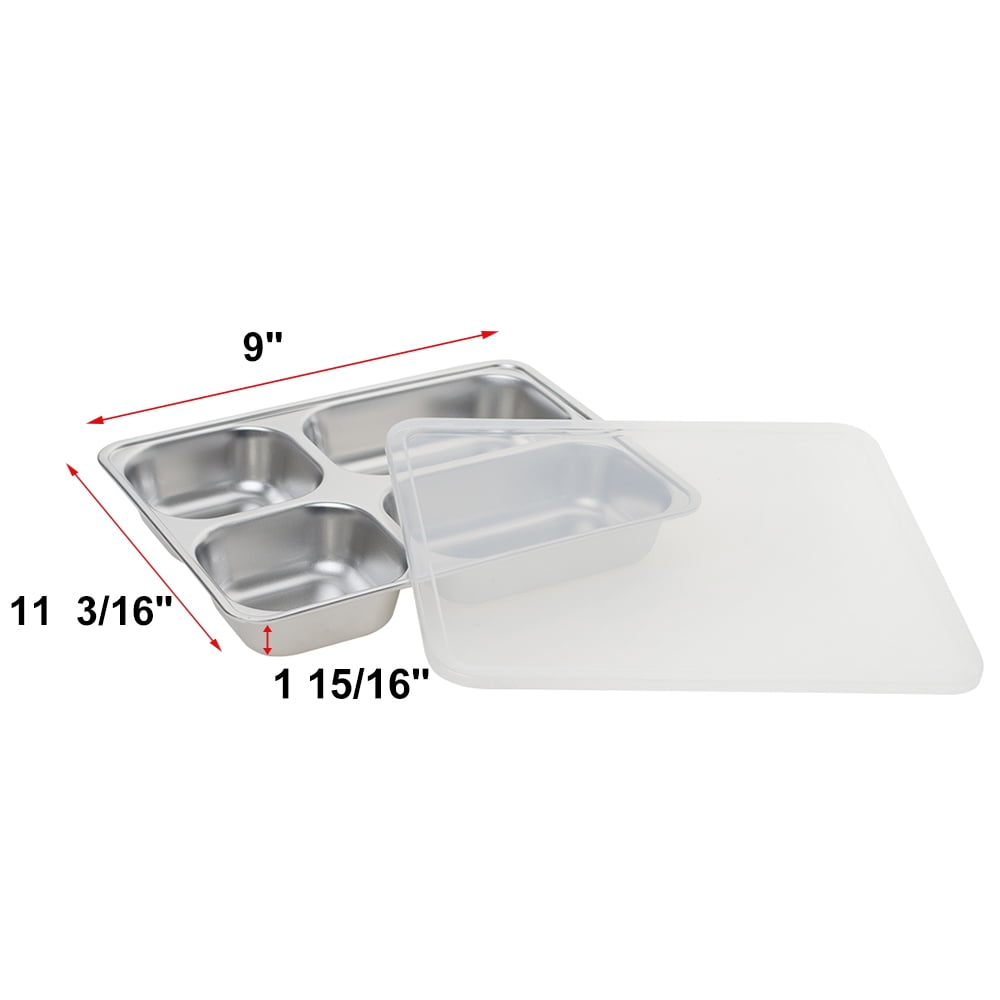 Aspire Stainless Steel Bento Box Lunch Container with Plastic Lid, 3 Sets-4 Sections