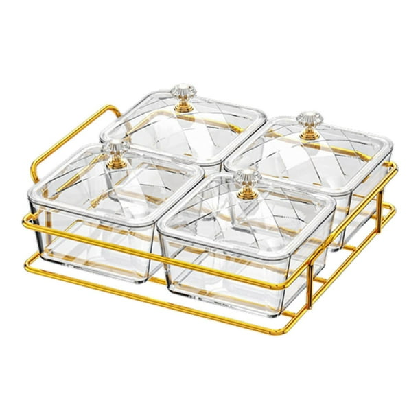 Bandeja para servir frutas con tapa, recipientes para guardar bocadillos, plato extraíble para aperitivos Transparente con 4 rejillas