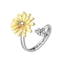 Womens Spinning Ring Sunflower Daisy Adjustable Copper Electroplated Fashion Jewelry Gift For Her Everyday Gem