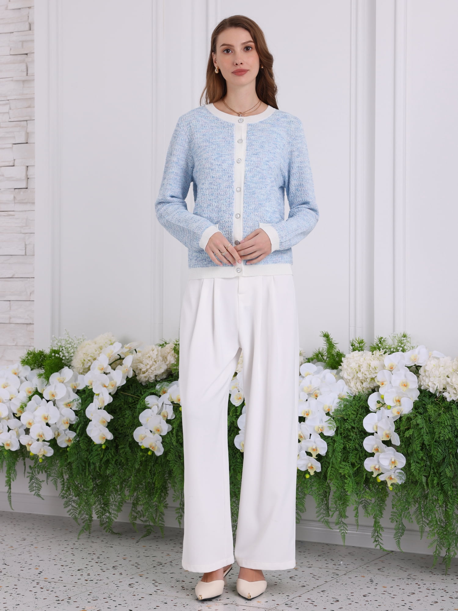 DARING DIVA Women's Casual Long Sleeve Knit Ribbed Cardigan Sweaters 2XL Light Blue