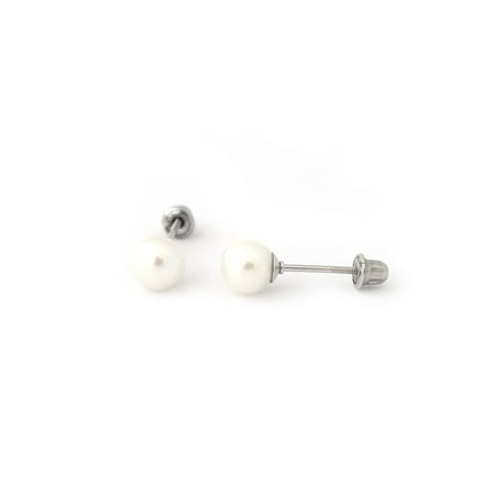 Childrens Sterling Silver Birthstone Earrings - 14k Yellow or White Gold or Sterling Silver AAA White Freshwater Cultured Pearl Child Safe Screwback Earrings