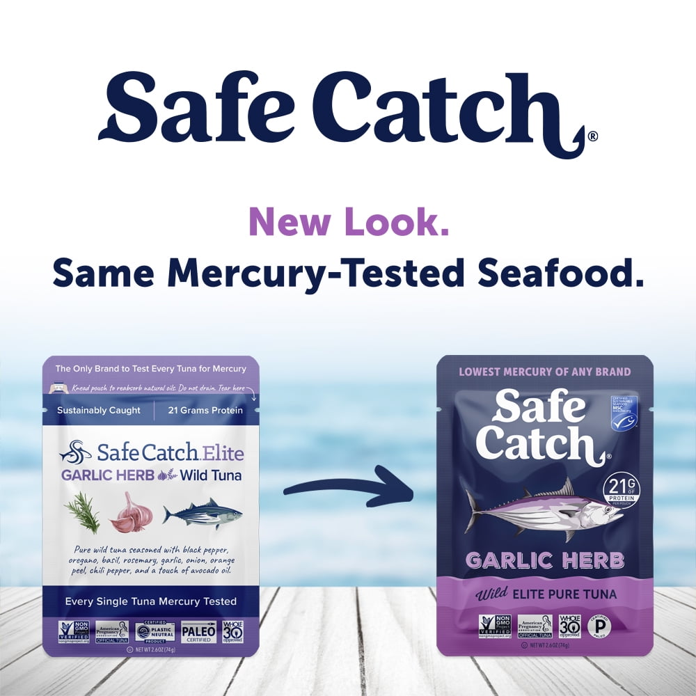 (6 pack) Safe Catch Garlic Herb Wild Elite Pure Tuna, 2.6 oz Pouch – Garlic & Herb Seasoned Wild Tuna in Avocado Oil