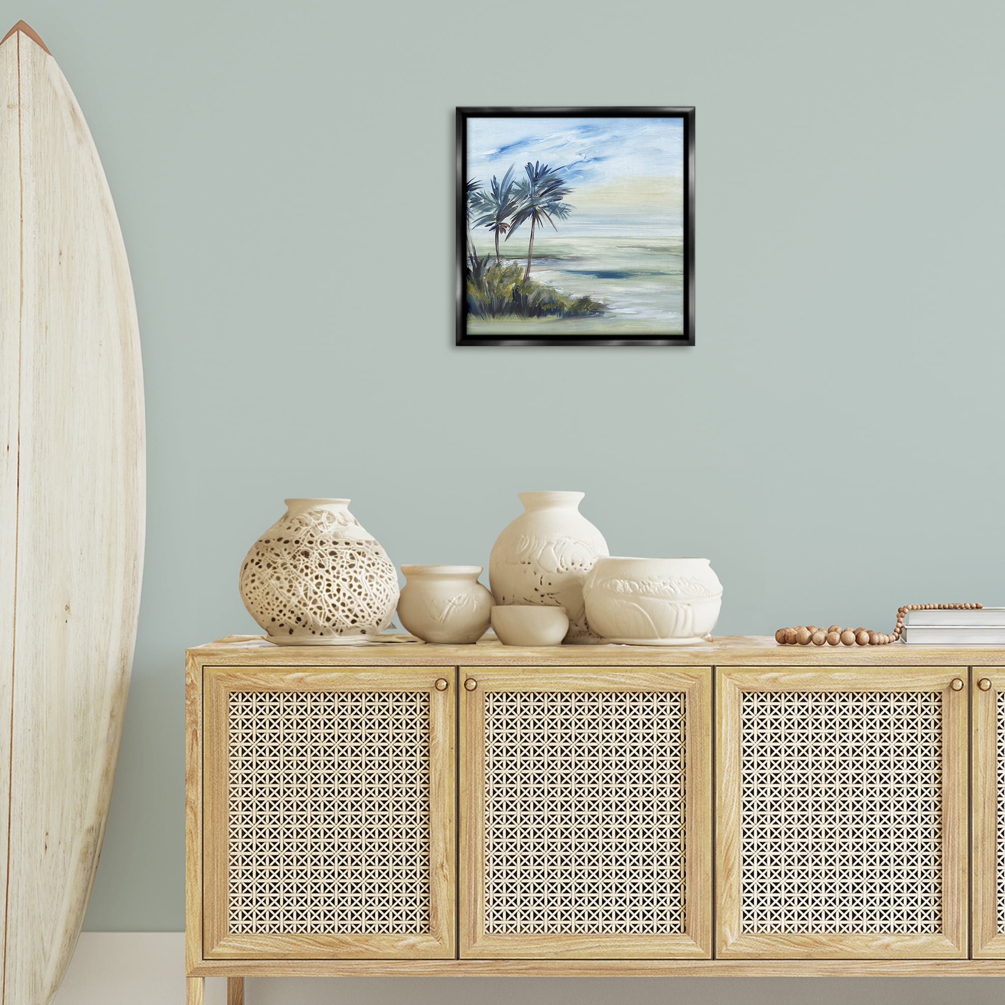 Stupell Industries Windy Palm Trees Nautical & Beach Painting Black Floater Framed Canvas Art Print Wall Art, 18 x 18