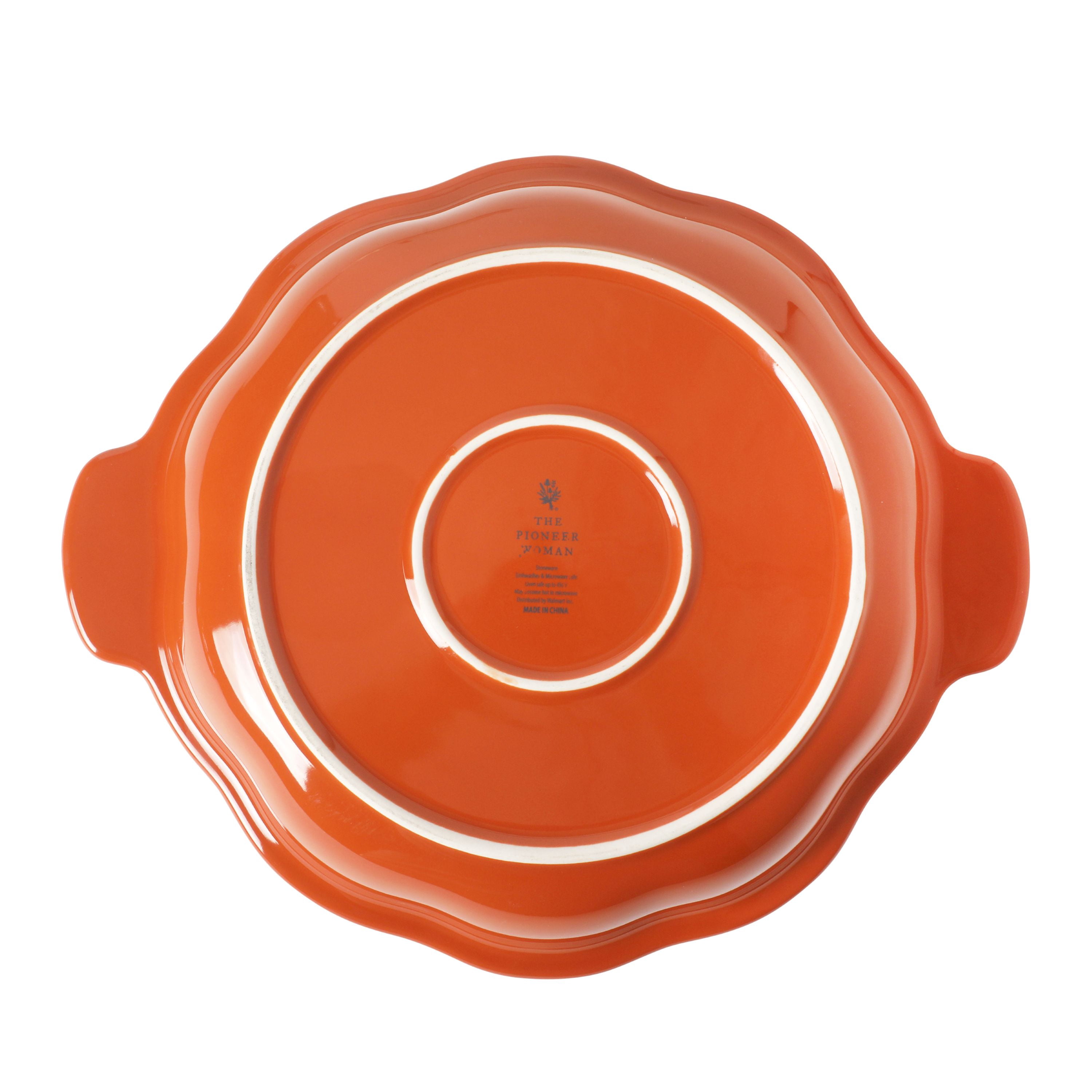 The Pioneer Woman 10-Inch Orange Stoneware Pumpkin Pie Dish with Lid