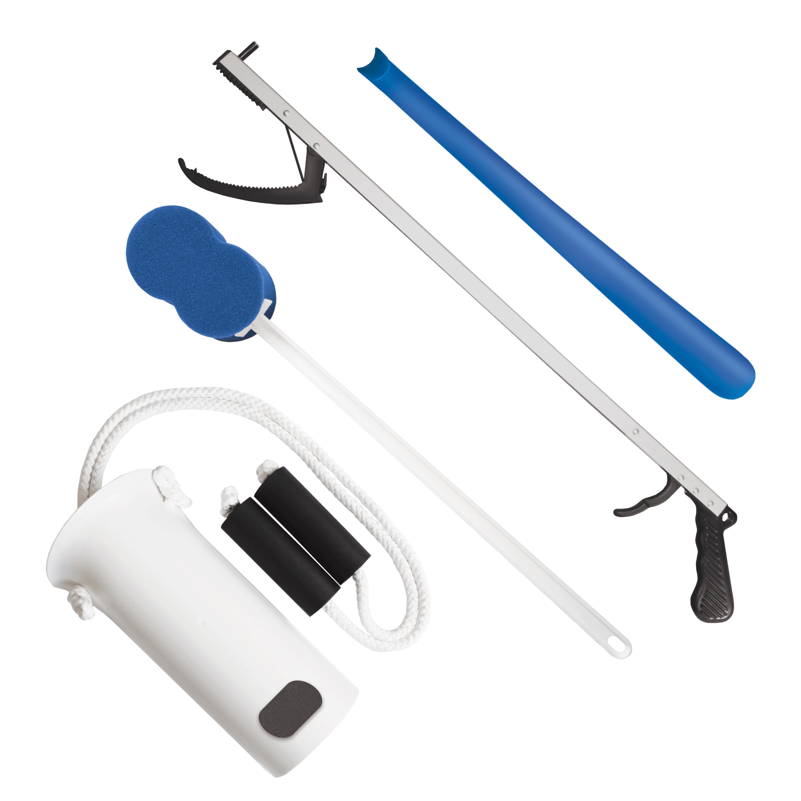 Rehabilitation Advantage Economy 4 Piece Hip/Knee/Back Replacement Kit - Sock Aid, Reacher, Shoehorn, Sponge