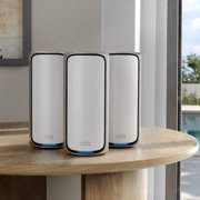 Netgear RBE973S-100NAS Orbi 970 Series RBE973S Quad-Band WiFi 7 Mesh System, 3-Pack (Router + 2 Satellites), 27Gbps, Covers Up to 10000 Sq. Ft., White