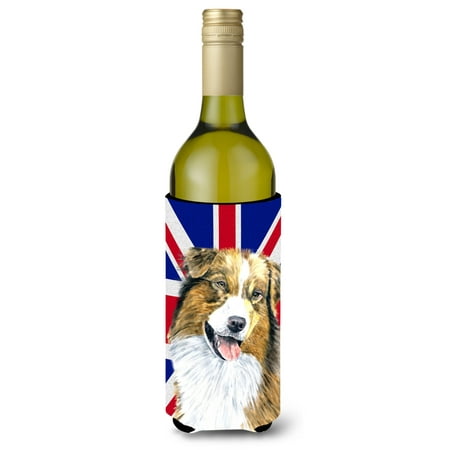 

Carolines Treasures SC9854LITERK Australian Shepherd with English Union Jack British Flag Wine Bottle Hugger Wine