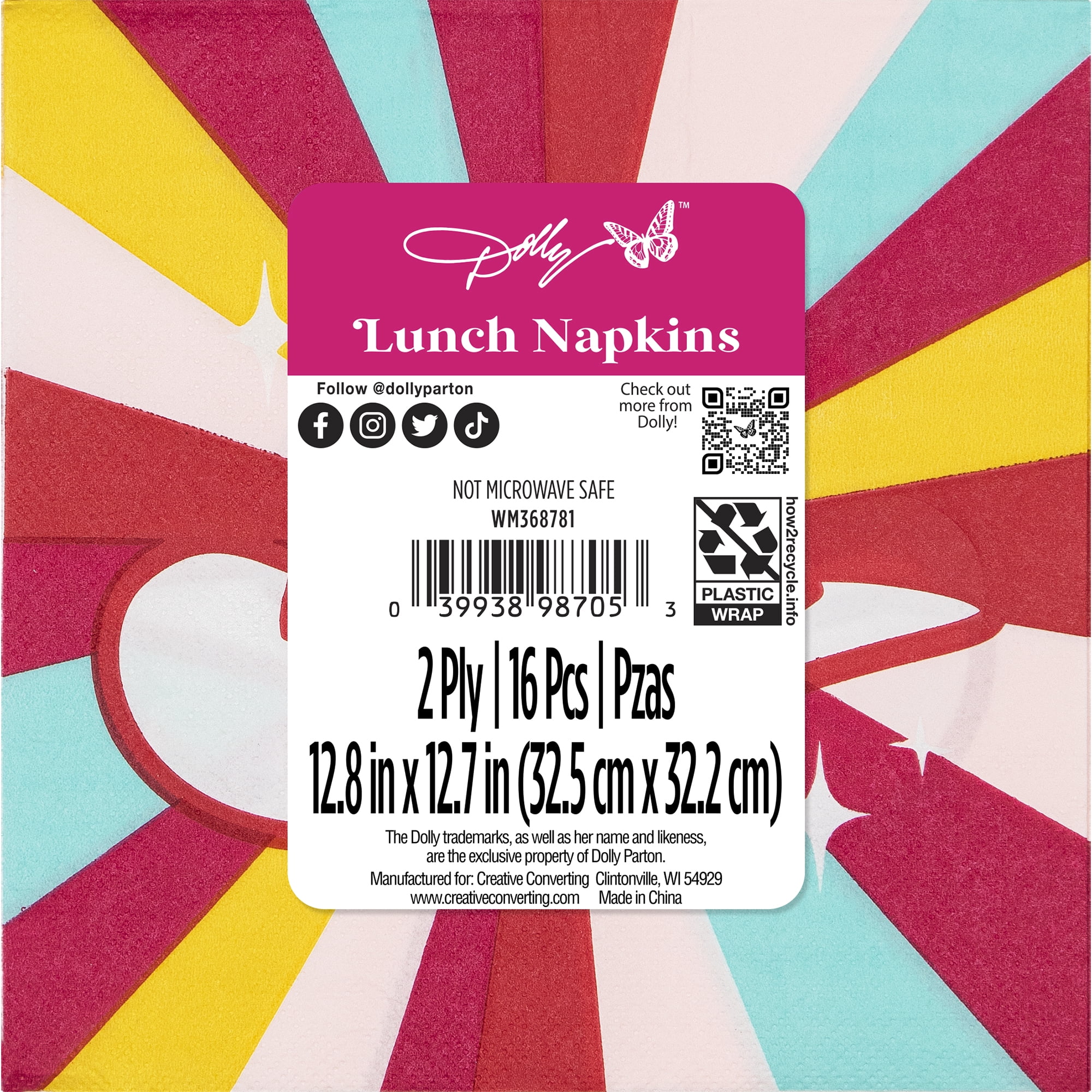 (4 pack) Dolly Parton Multi-Color Cowboy Hat Napkins, 16 Count