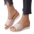 thumbnail image 3 of MesaSe Ladies Fashion Solid Color Cloth Open Toe Casual Slope Heel Thick Sole Sippers, 3 of 6