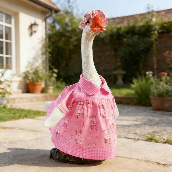 Deeceymbur Easter Goose Statue Outfit Pink Green for 23 Inch Porch Patio Decoration Clothing Hat Set Garden Decor