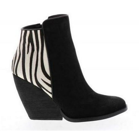 Nu Suede Zebra Very Volatile Charla Black White Zebra Suede Calf Hair Wedge Heel Bootie Size: 8.5 ()