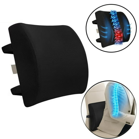Lumbar Pillow for Chair and Car, Back Support for Office, Memory Foam Cushion with Mesh Cover - Black