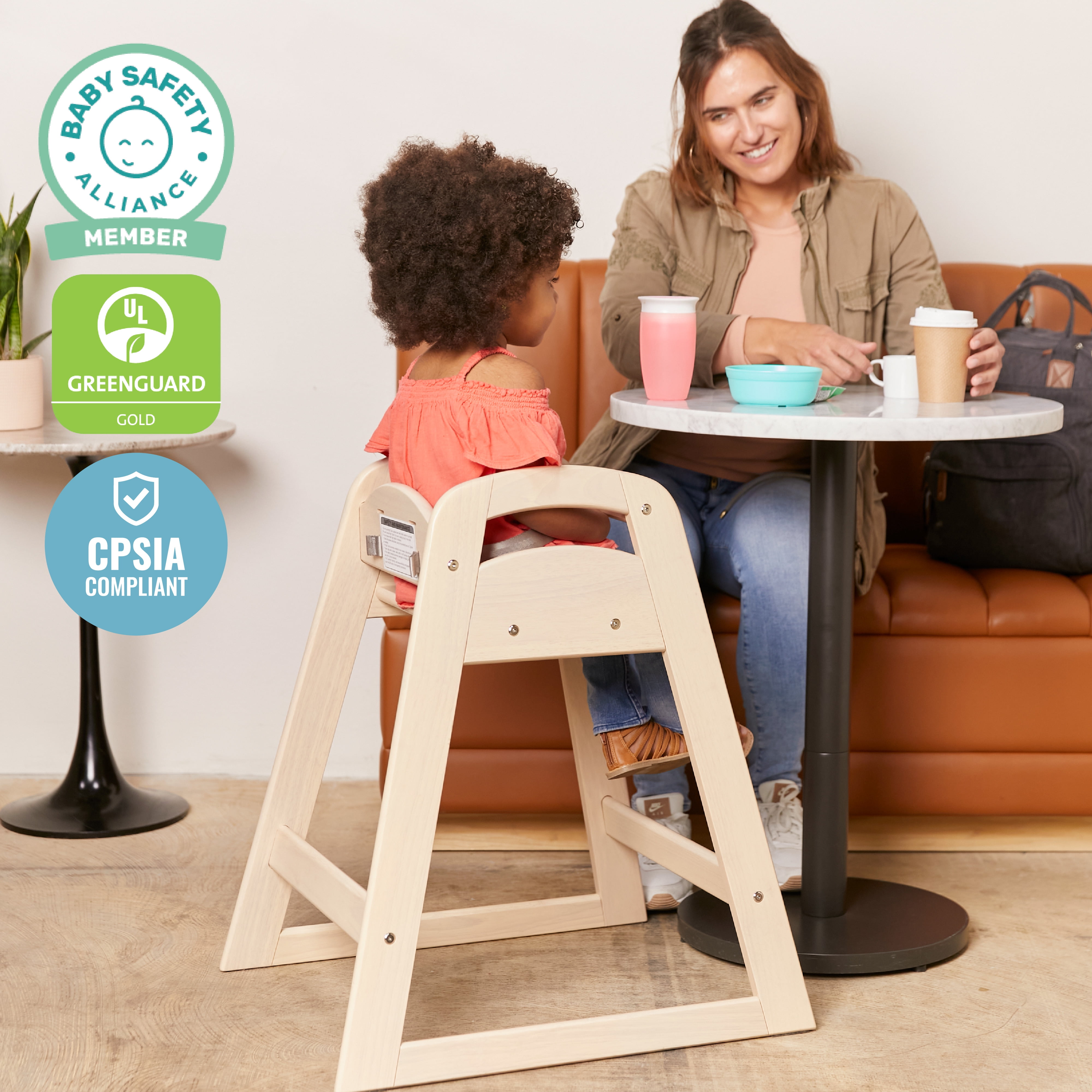 ECR4Kids ASATT Wooden Baby High Chair with Safety Strap, Childrens Furniture, Antique White