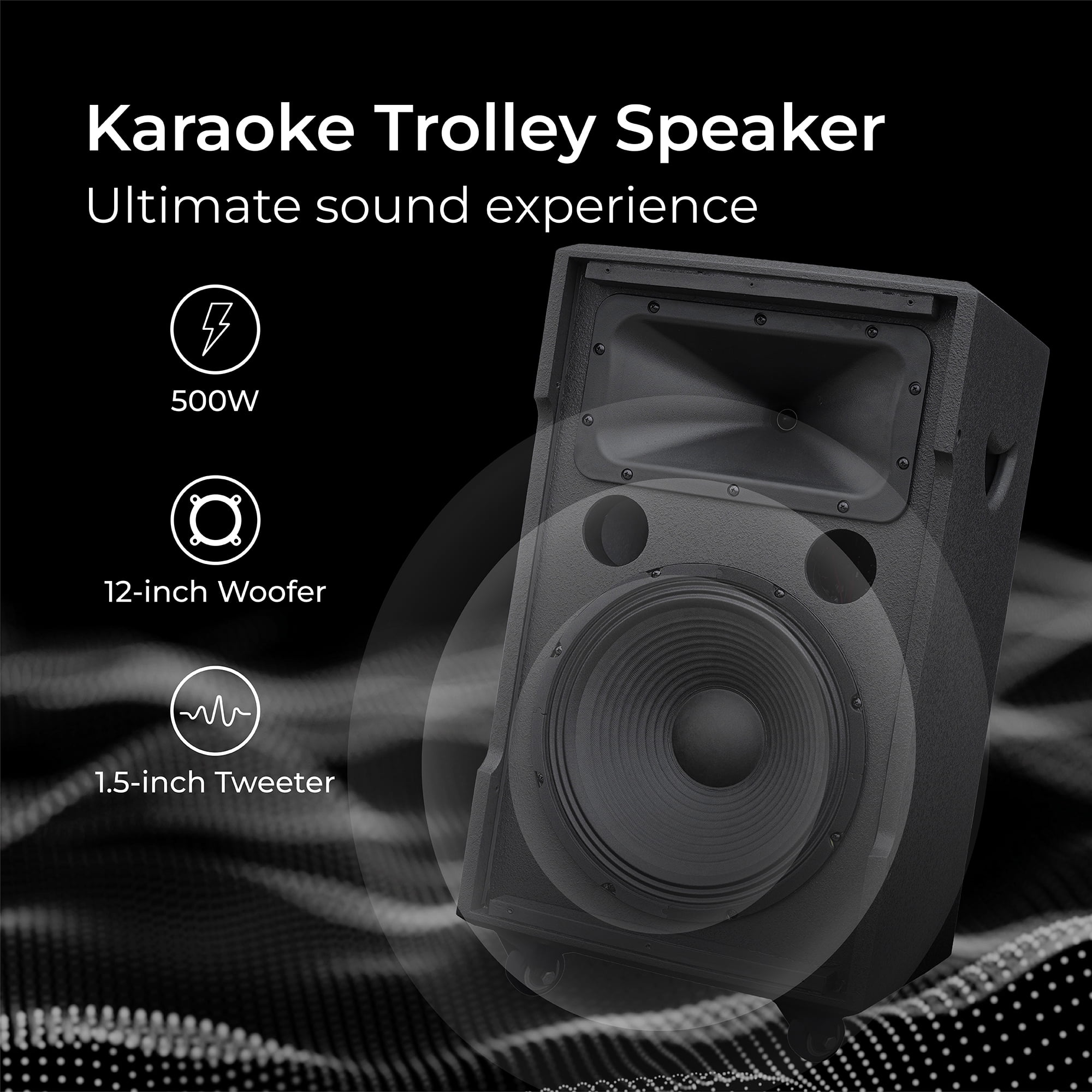 DALTON DS-12XPro Bluetooth Karaoke Machine for Adults, Kids 500W | 2 UHF Microphones | 360 Degree Wheels | 12" Woofer | USB/AUX | Trolley Speaker Car Outdoor Indoor Party