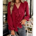 thumbnail image 3 of Blusa de Manga Larga,Blusa de Manga Larga V Corte Suelto Camisa de Manga Larga para Mujer Blusa Informal de Manga Larga con Cuello en V Compacta y Liviana, 3 of 8