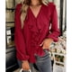 thumbnail image 4 of Blusa De Manga Larga, Diseño De Empalme De Encaje Con Volantes, Tela Suave Para Mujer, Parte Superior Informal, Puños Elásticos, Color Puro Para El Día A Día Para Citas ANGGREK Otros, 4 of 8