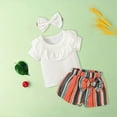 thumbnail image 4 of Toddler Kid Girl Clothes Stripe Short Sleeves Ruffle Tops + Bow Shorts 3Pcs Summer Outdoor Casual Girls Outfits, 4 of 5