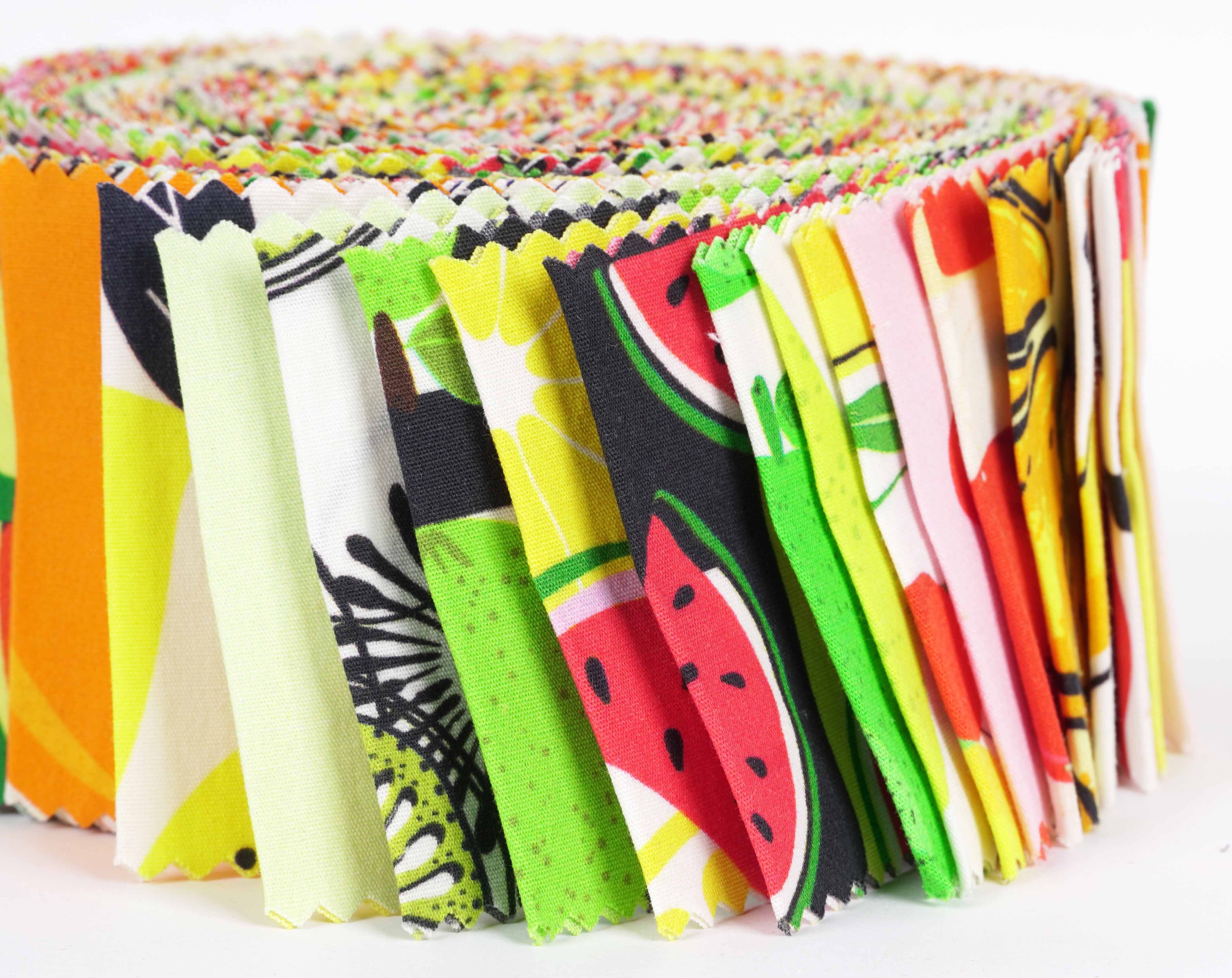 Soimoi 40Pcs Fruits Print Cotton Precut Fabrics For Quilting Craft Strips 2.5x42 inches Jelly Roll - Yellow