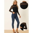 thumbnail image 2 of Camiseta de Malla de Manga Larga para Mujer Camiseta Transparente con Cuello Mock Negro XL, 2 of 5