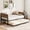 Brown, variant on Daybed with Trundle, Twin Size Day Bed with Metal Slat Support & Lockable Casters, Wavy Headboard with Wood Grain, Space-Saving Sofa Bed for Living Room/Guest Room, No Box Spring Needed, White