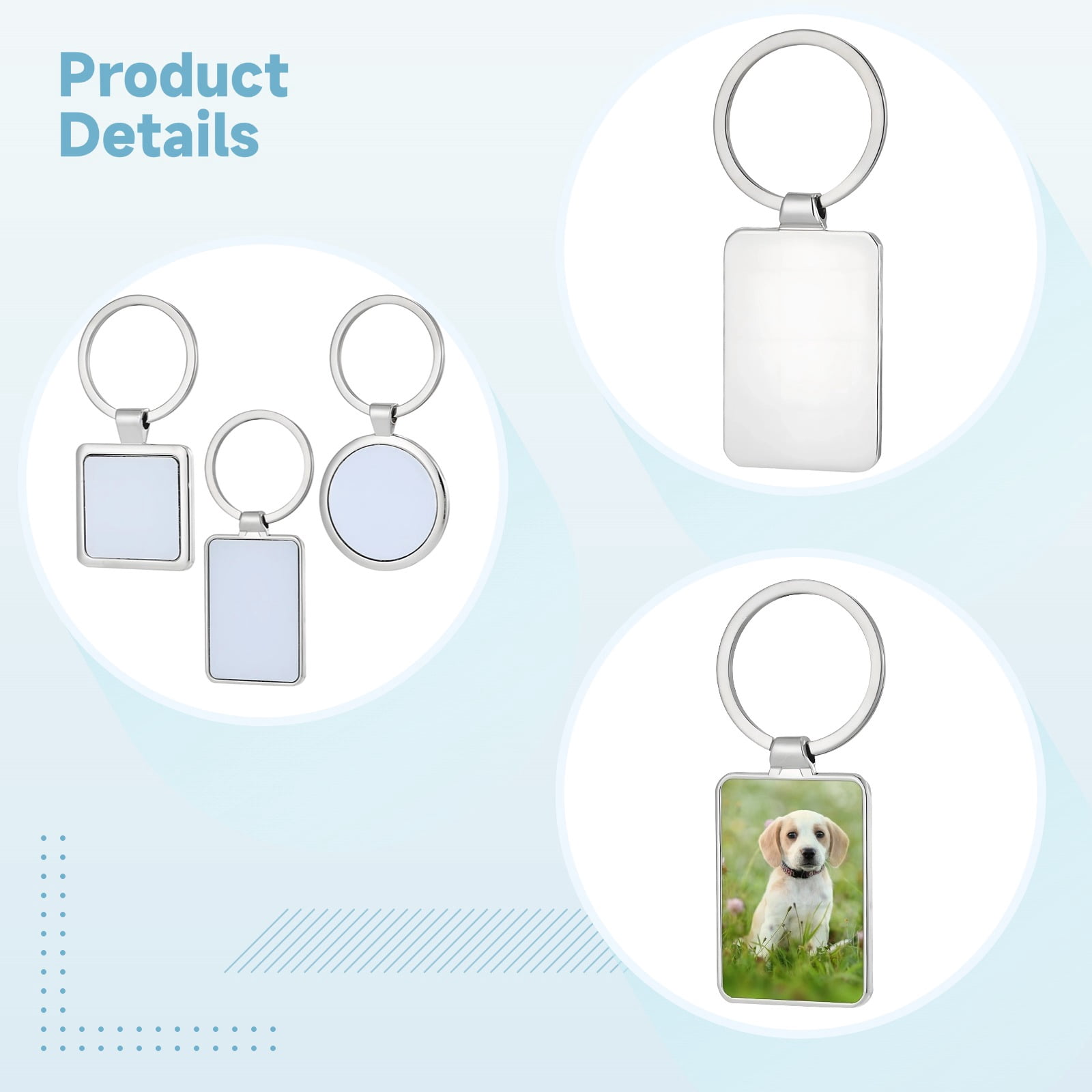12 Pcs Sublimation Keychain Blanks, Metal Key Chain Set with Round, Square, and Rectangle Designs - DIY Heat Transfer Key Ring Pendants for Custom Photo Presents and Personalization
