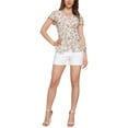 thumbnail image 2 of Allegra K Wrap Tops for Women's Floral Printed V Neck Slit Sleeve Tie Waist Peplum Blouse S Beige, 2 of 5