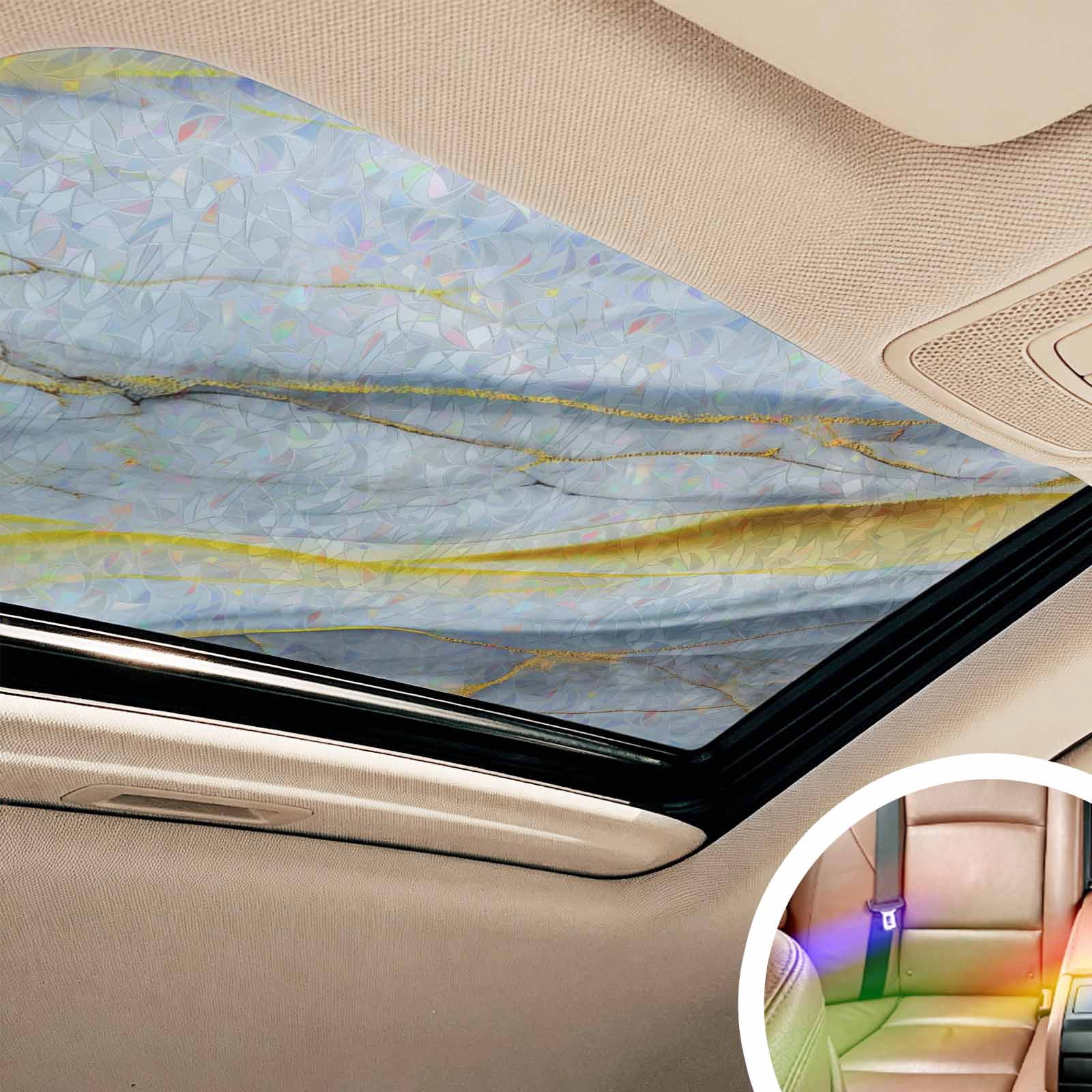 Grey Marble Window Privacy Film Stain Glass,Reusable Decorative Rainbow Window Film,Modern Abstract Gold Ombre Aesthetic Art Static Cling Sun Blocking Stickers Decals Covers 23.6" x 78.7" (2pcs)