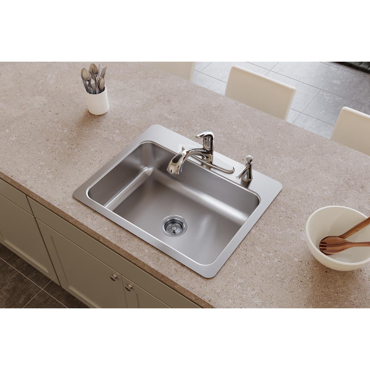 Dayton Stainless Steel 27" x 22" x 8", Single Bowl Dual Mount Sink, 4 Hole
