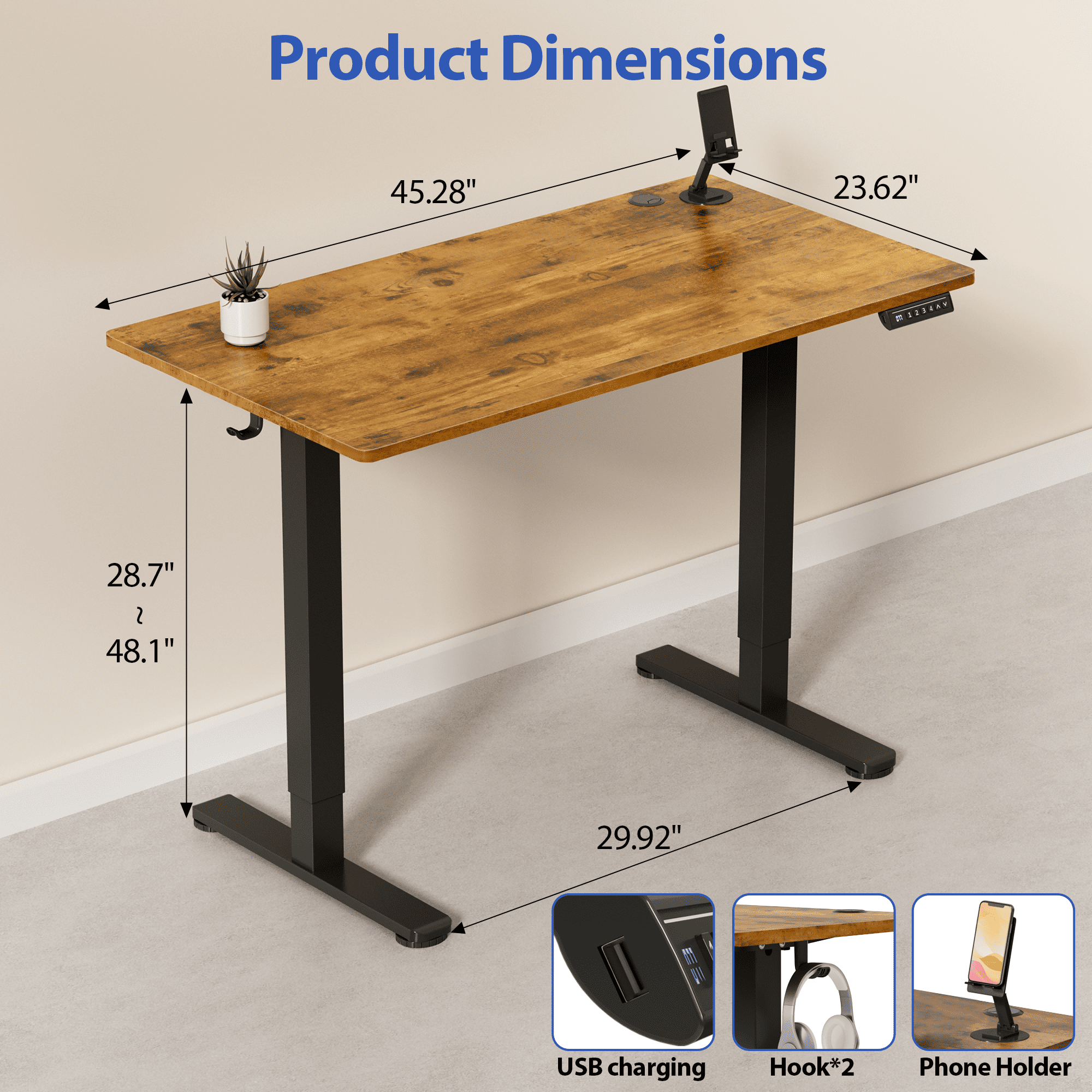 Lacoo 45" x 24" Sit to Stand Desk Height Adjustable Standing Desk Electric Stand up Table with Phone Stand, White
