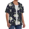 thumbnail image 4 of Xecao offers the Lilies Flowers for Men's Casual Short-sleeved Shirt, a button-up collared shirt with a pocket, perfect for beach vacations and yacht travel in the XX-Large size., 4 of 7