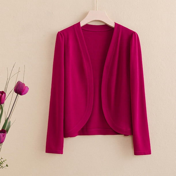 Cárdigan de moda para mujer, blusas casuales y cómodas, cárdigan de manga larga de color liso, top de poliéster para mujer