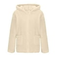 thumbnail image 4 of Lenpel Girls' Fuzzy Fleece Hoodies Plush Warm Long Sleeve Zip up Ear Hooded Sweatshirts Cozy Casual Jackets with Pockets(Khaki,4-5 Years), 4 of 6