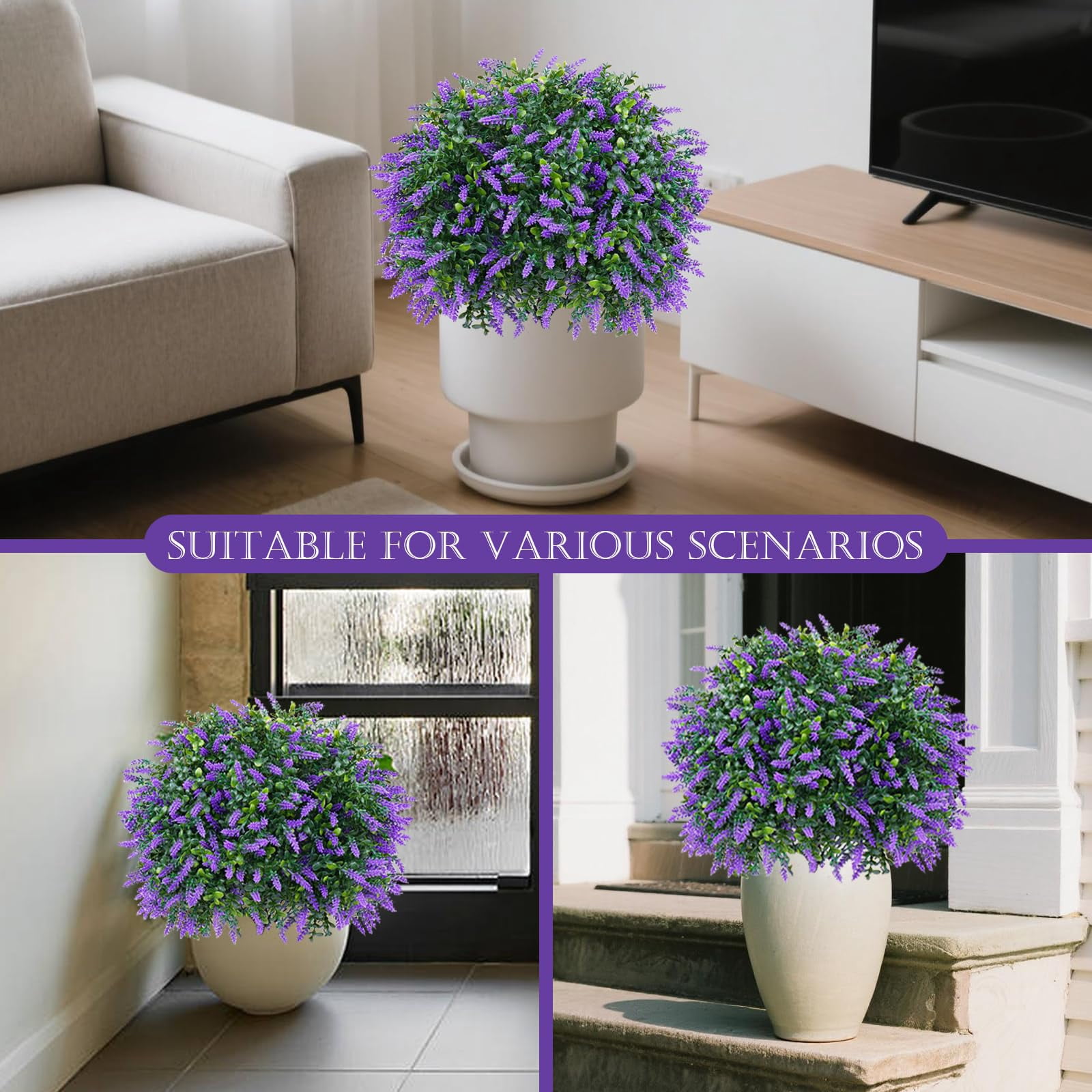 Outdoor Artificial Lavender Topiary Ball Trees (Set of 2) - 26in UV-Resistant Fake Plants with Ground Spike for Garden, Patio, Porch Decor
