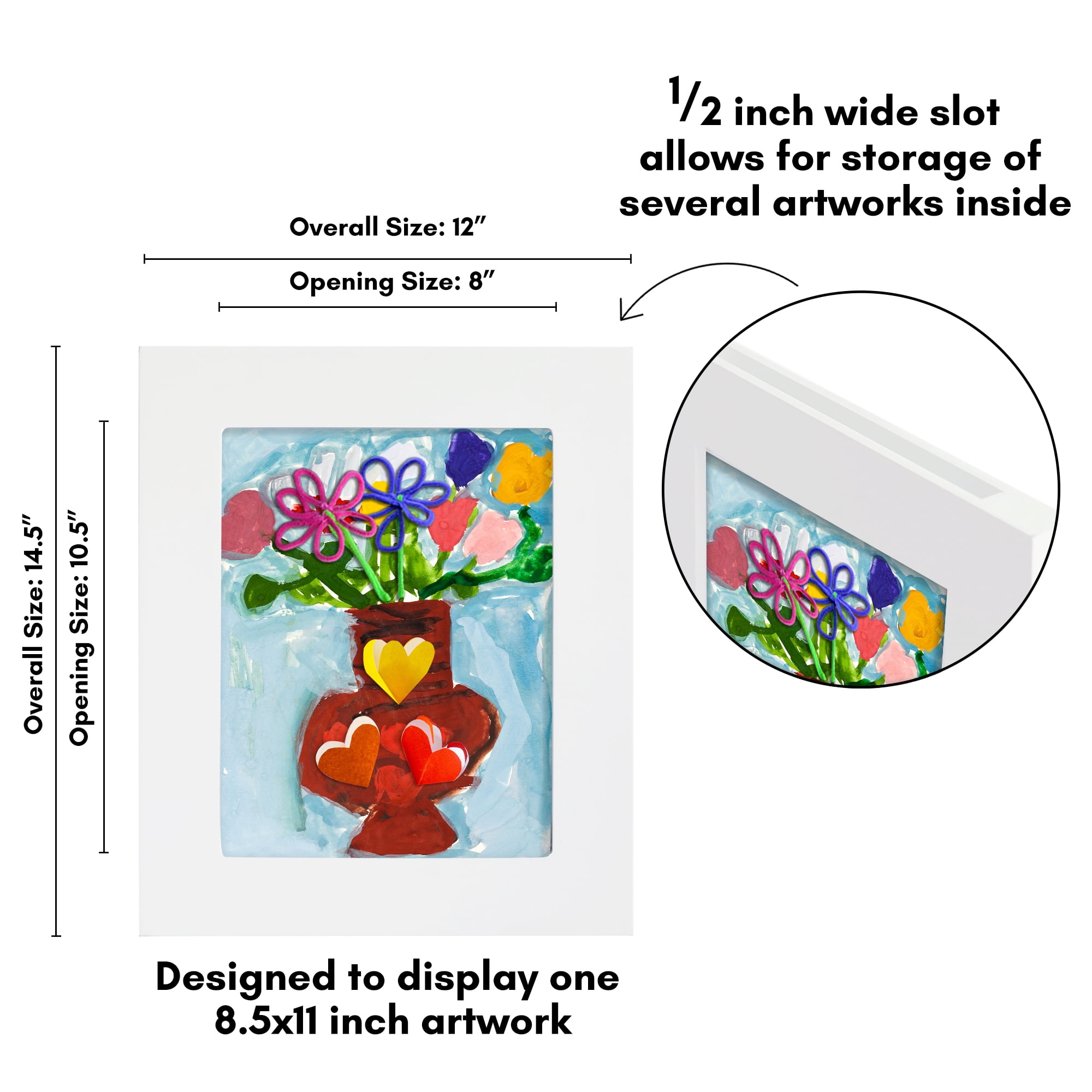 Americanflat 8.5x11 Kids Art Frame Holds 25 Artworks Slide Artworks One Storage Mini Molding - White