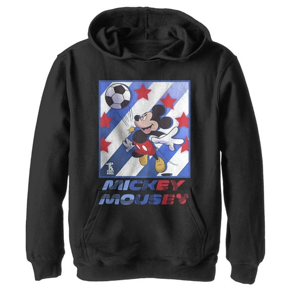 Boy's Mickey & Friends Mickey Mouse Soccer Star Pull Over Hoodie Black Large