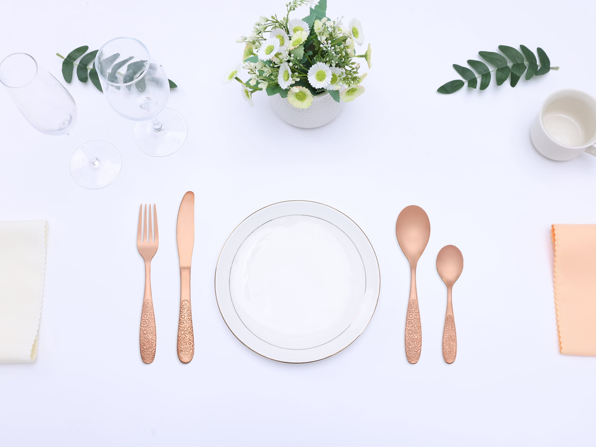 Unique Bargains 4 Piece Stainless Steel Floral Flatware Rose Gold 4
