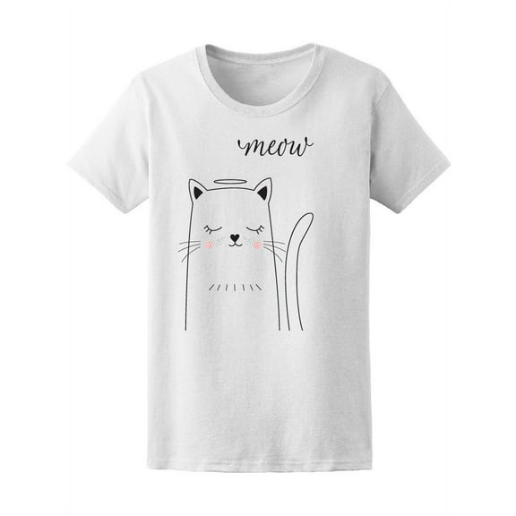 Cute Cat Angel Meow T-Shirt Women -Image by Shutterstock, Female Large