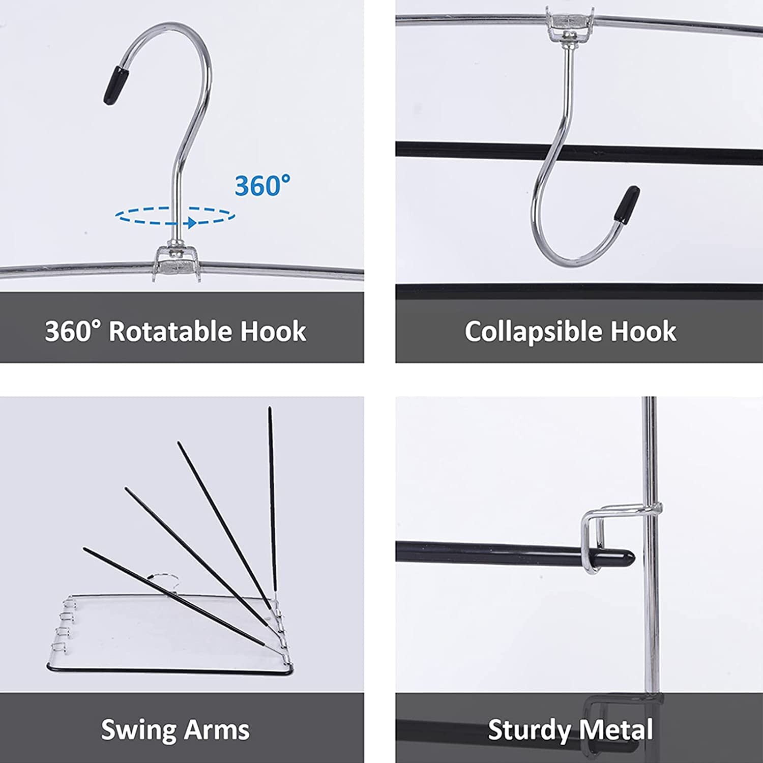 Pants Hangers Space Saving 5 Layers Stainless Steel Slack Hangers Jeans Trousers Hangers Non-Slip Foam Padded Swing Arm Clothes Hanger Closet Organizer for Jeans,Scarf,Tie (Black, 3)