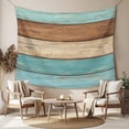 thumbnail image 2 of Farmhouse Aqua Brown Tapestry for Bedroom Wall Hanging Tapestry, Vintage Wooden Striped Ceiling Backdrop Tapestries Poster Blanket Wall Decor for Teens Room Living Room Dorm 55" x 73", 2 of 8