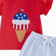 thumbnail image 5 of Kaprioy Toddler Baby Girl Summer Outfit Independence Day Cute Cartoon Embroidery Short Sleeve T-Shirt Plaid Ruffle Shorts Set Little Girls Clothes, 5 of 5