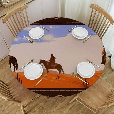 

Autua Horse Desert Round Table Cover Stain Resistant Washable Indoor Outdoor Tablecloth Kitchen Dining Wedding Parties 100% Polyester Table Cloth Outdoor Fitted 54 -58