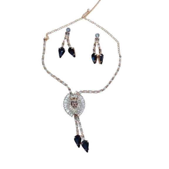RK Art Jewelry - Rose - Crystal Necklace Set with Blue S Drops & Matching Earrings for Party and Festive Wear