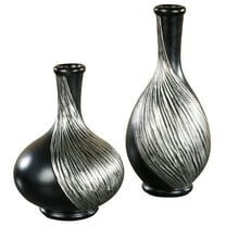 Textured Swirl Silver Black Decorative Modern Table Vases Set of 2