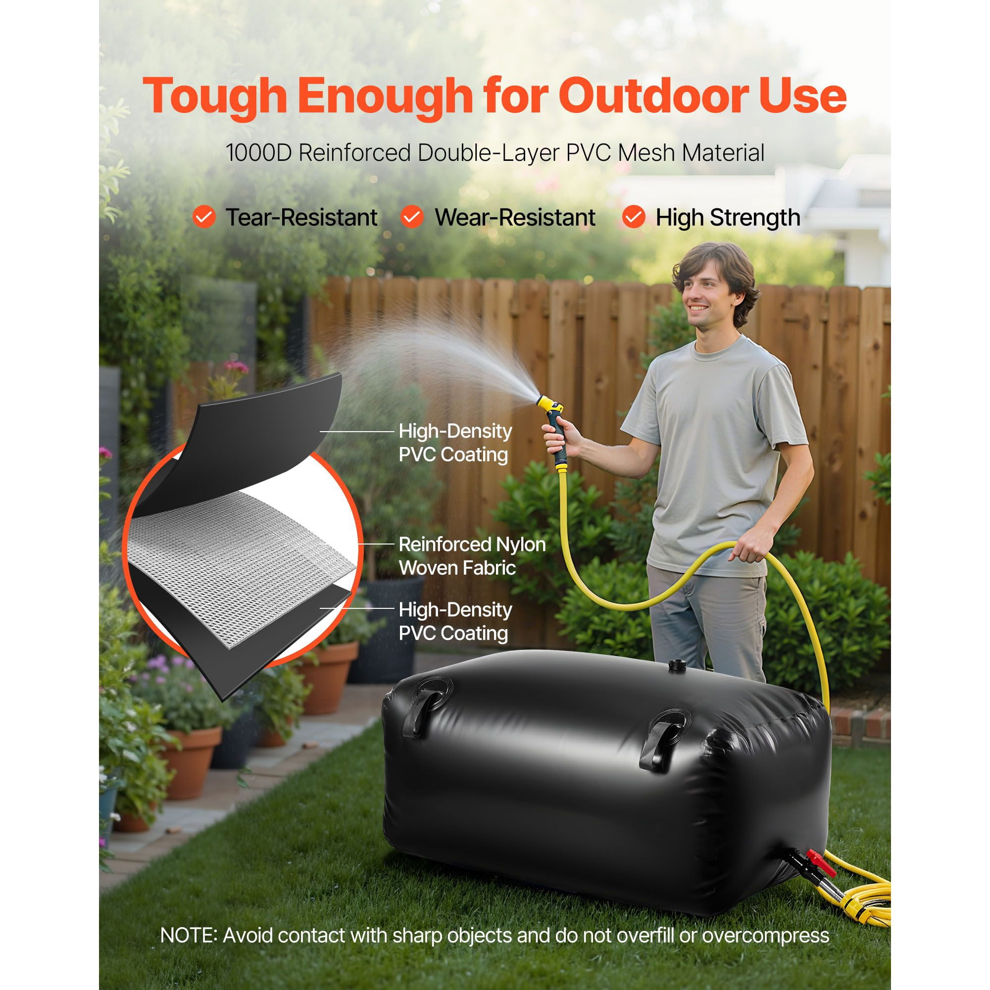 63.4 Gallon Water Storage Bladder with 1000D PVC, Collapsible, Leakproof, for Garden Irrigation RV Emergency Use