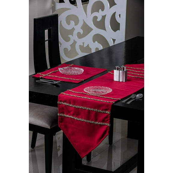 WPM Designer Collection Home Décor: Jute Design; Fabric table runner or table mats ; Red, Grey, Black