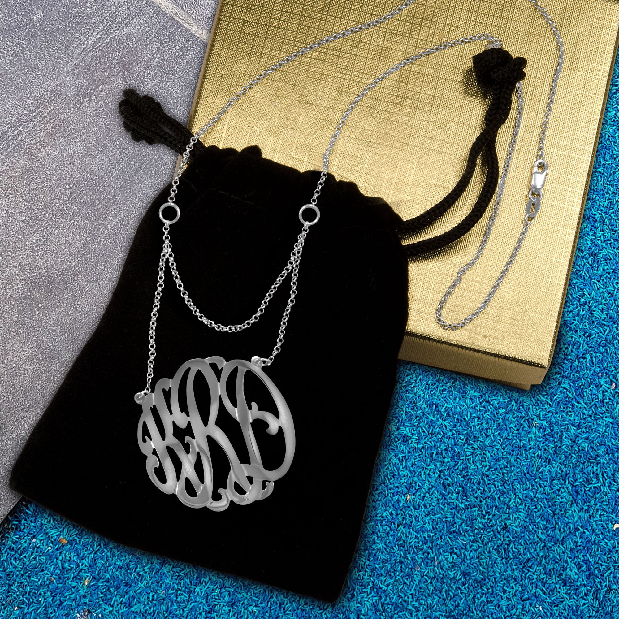 Personalized Handmade Gated Monogram Necklace in Sterling Silver or 14kt Gold Plated Sterling Silver