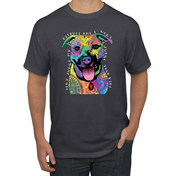 Don't Judge My Pitbull I Won't Judge Your Kids Funny Dog Lover Men's Graphic T-Shirt, Charcoal, 4XL